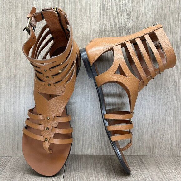 Enzo Angiolini Makalya Gladiator Sandals Women Sz 6M Flat Leather Zip Back Brown - Picture 9 of 12